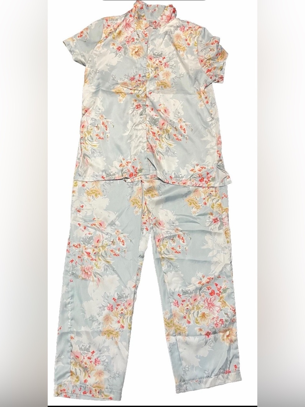 Light Blue Floral Short-Sleeve Pajama Set